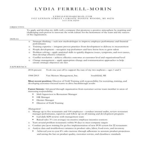 Lydia Ferrell-Morin Resume