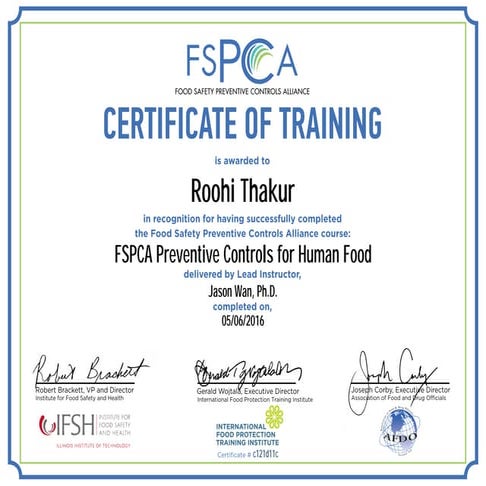 fspca certificate | PDF