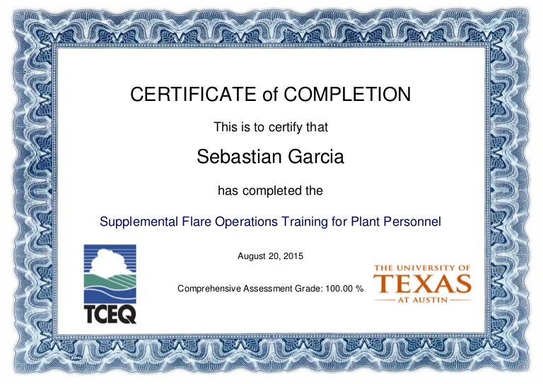wording for certificate of completion