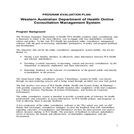 WA Health Evaluation Plan