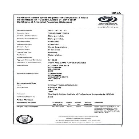 CK document Tim Brown Tours