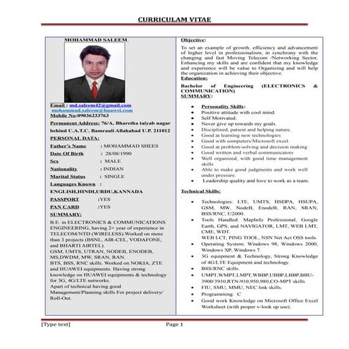 MOHAMMAD SALEEM CV.