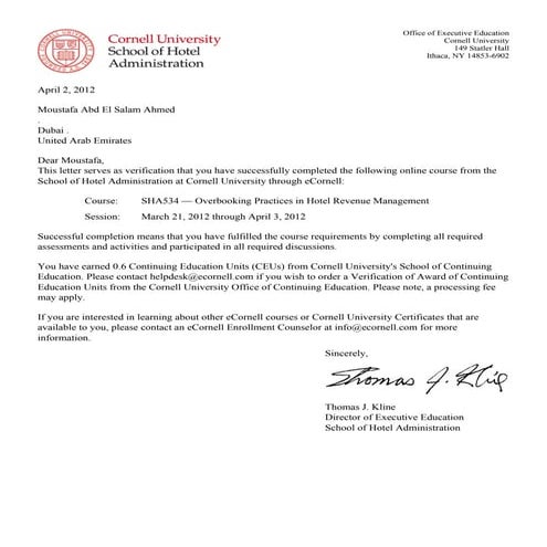 Overbooking Practices in Hotel Revenue Management E-Cornell