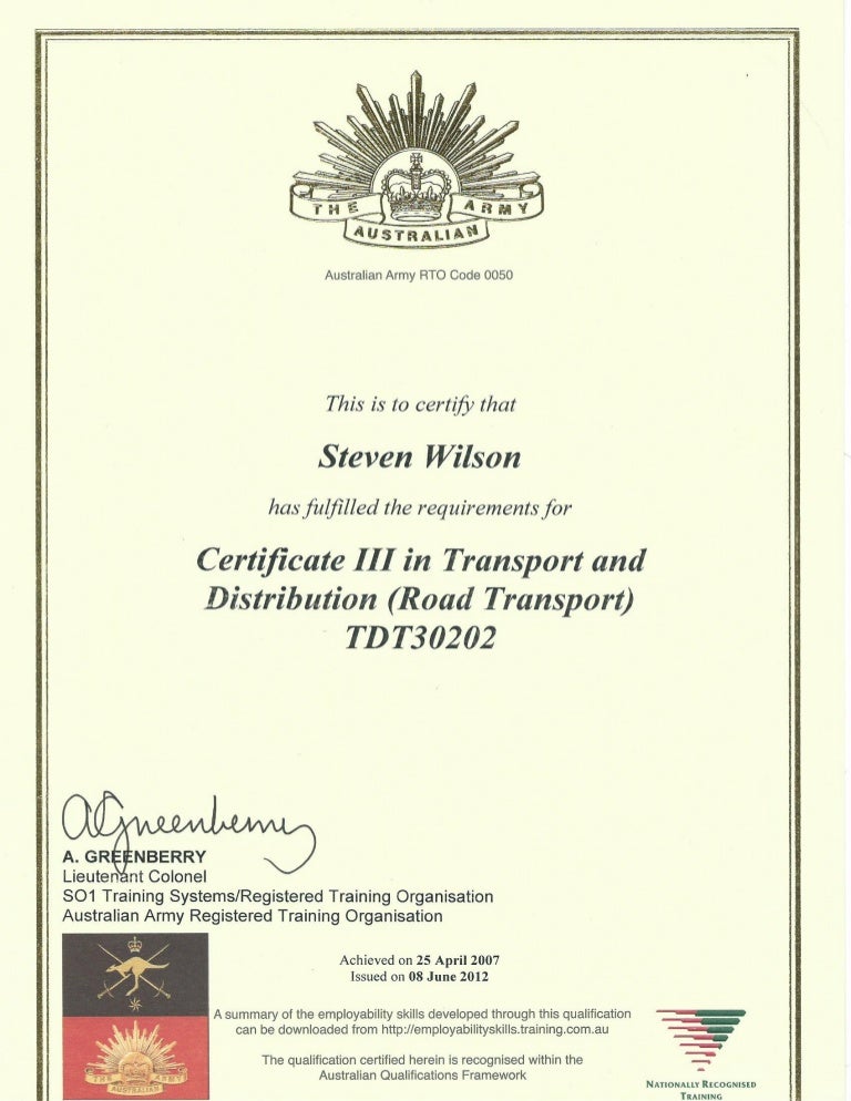 TDT30202 Certificate III in Transport and Distribution (Road TDT30202 Certificate III in Transport and Distribution (Road