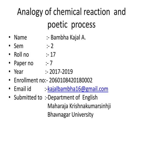 Analogy of chemical reaction and poetic proccess