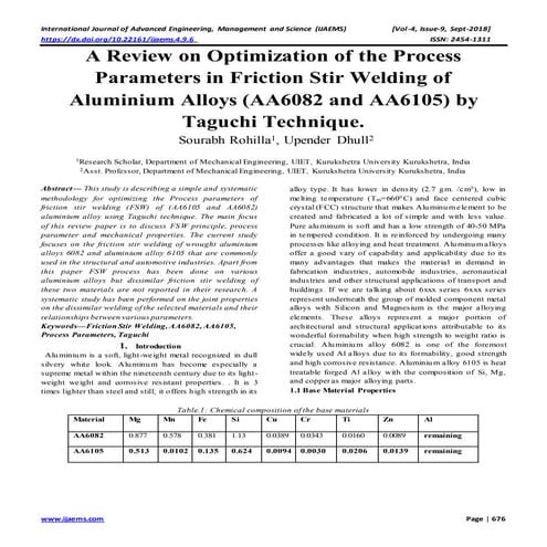 A Review on Optimization of the Process Parameters in Friction Stir Welding o...