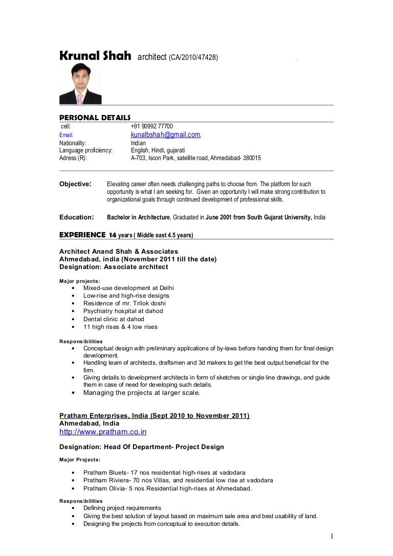 resume Language Proficiency Resume resume architect krunal shah