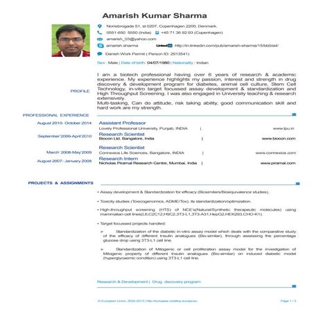 Europass CV 3PAmarish Sharma 2014-Denmark