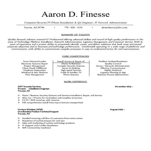 Aaron Divine Finesse Resume 2015 End ADT
