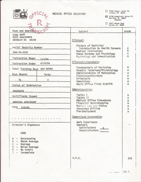 UOP Transcripts | PDF