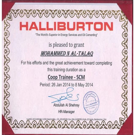 Halliburton Internship Certificate (4 Months)