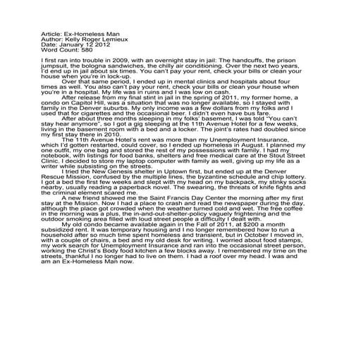 Ex Homeless Man