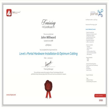 John Millward - Impro Portal Certificate | PDF