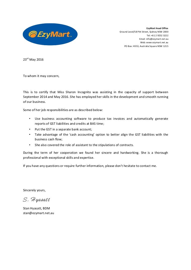 EzyMart Head Office Letter Sharon Incognito