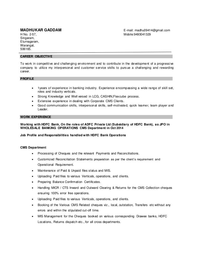 Bank Exp Resume