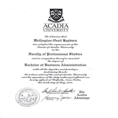 Acadia Diploma - Wellington Hepburn | PDF