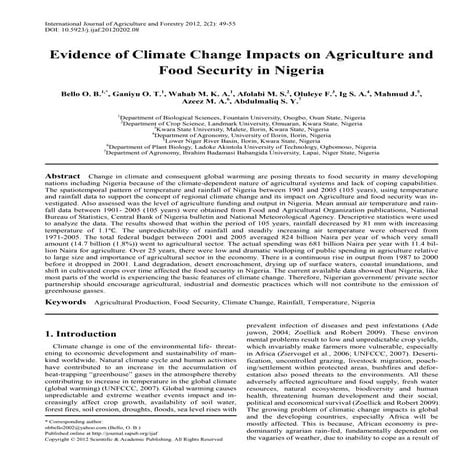 Evidence of Climate Change Impacts on Agriculture and Food Security in ...