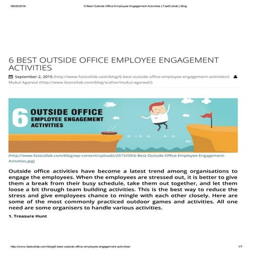Employee Engagement Best Outdoor Activities | PDF