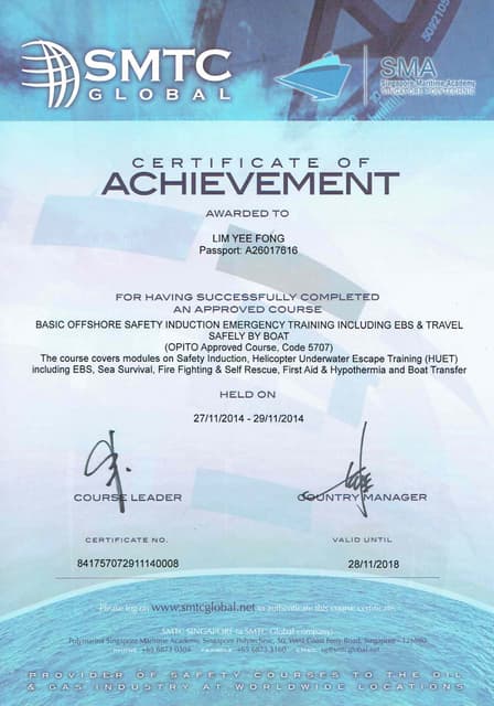 BOSIET Certificate Lim Yee Fong PDF BOSIET Certificate Lim Yee Fong PDF