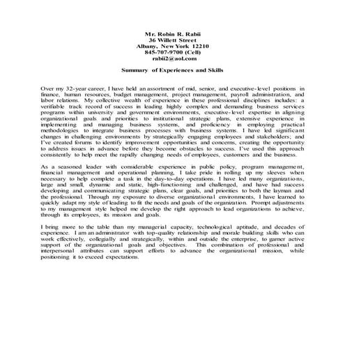 Robin R Rabii - Summary of skills and experiences