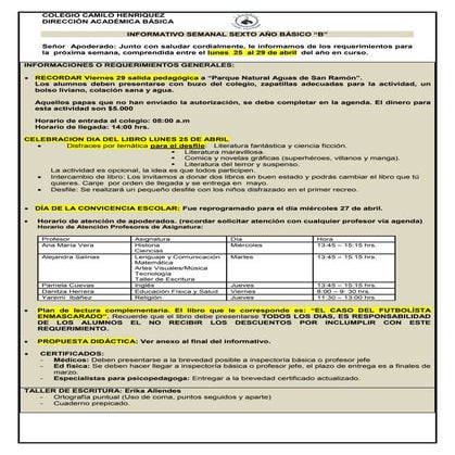 6º básico b semana 25 al 29 de  abril