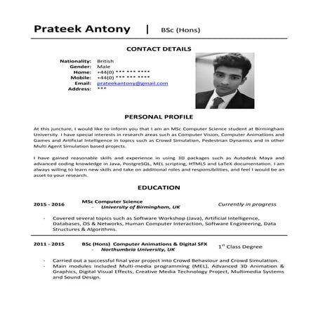 Prateek Antony CV - 2016 preview version