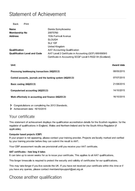 AAT Certificate 2015 | PDF