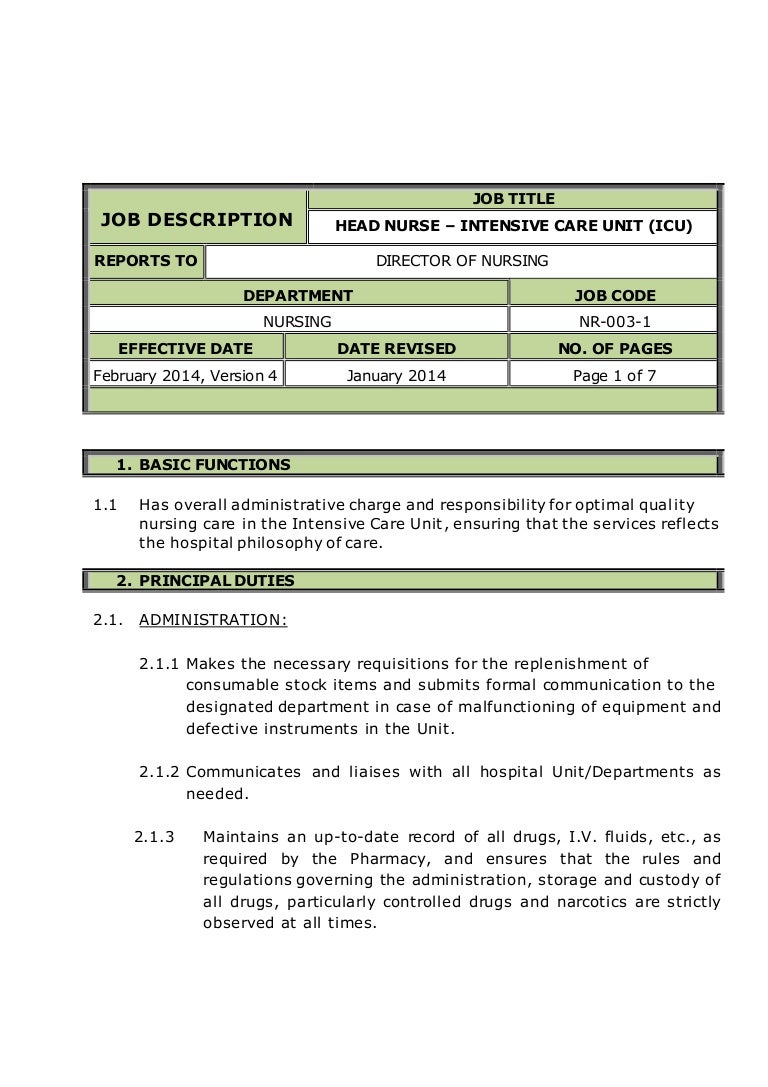 duty nurse job description
