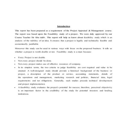Project Feasibility Study of Project