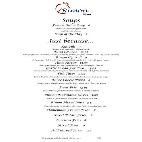Rimon Dinner Menu | PDF
