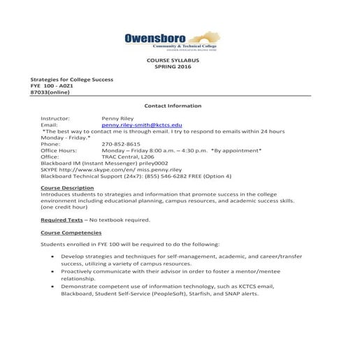 FYE 100 - A0Z1 Syllabus