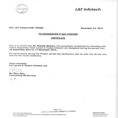 L&T Experience Certificate | PDF