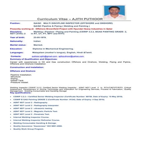 QA- QC INSPECTOR AJITH CV - Copy