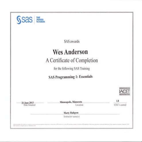 SAS Programming I Certificate | PPT