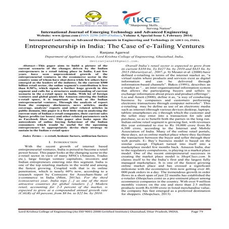 Entrepreneurship in India The Case of e-Tailing Ventures