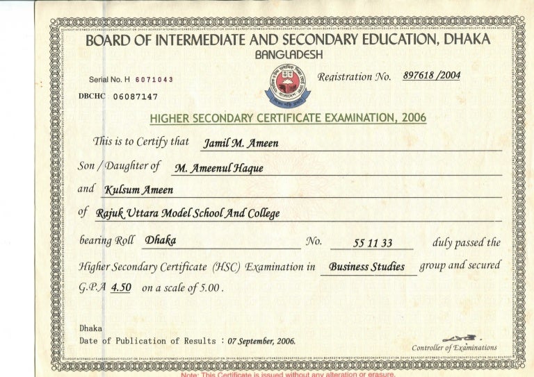 HSC Certificate275