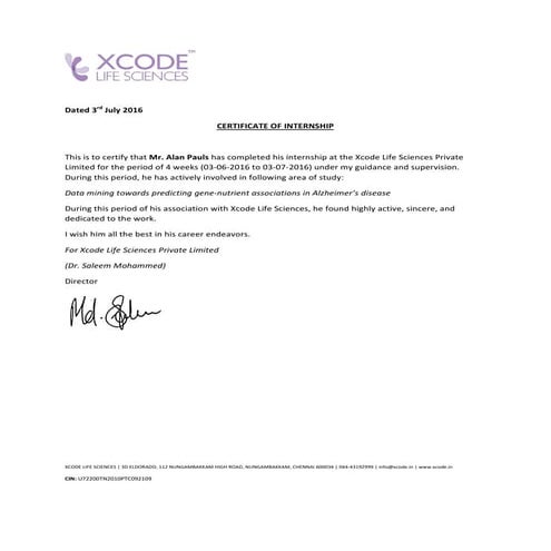 Xcode Internship Certificate | PDF