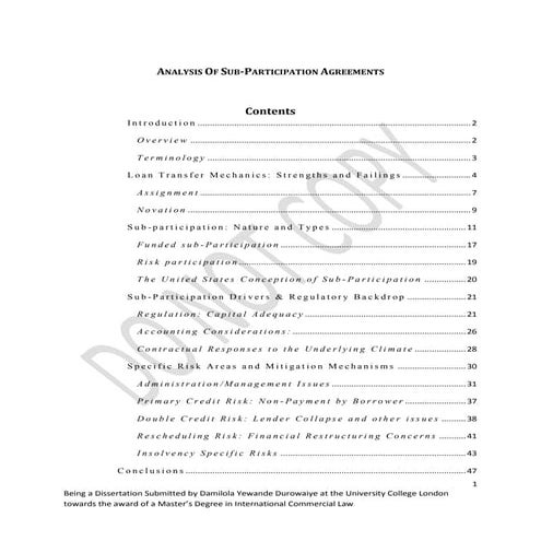 ANALYSIS OF SUB-PARTICIPATION AGREEMENTS DAMILOLA BEN-OMOTEHINSE