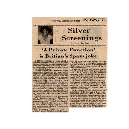 A Private Function Film Review_The Delaware Gazette_1985_Rollins