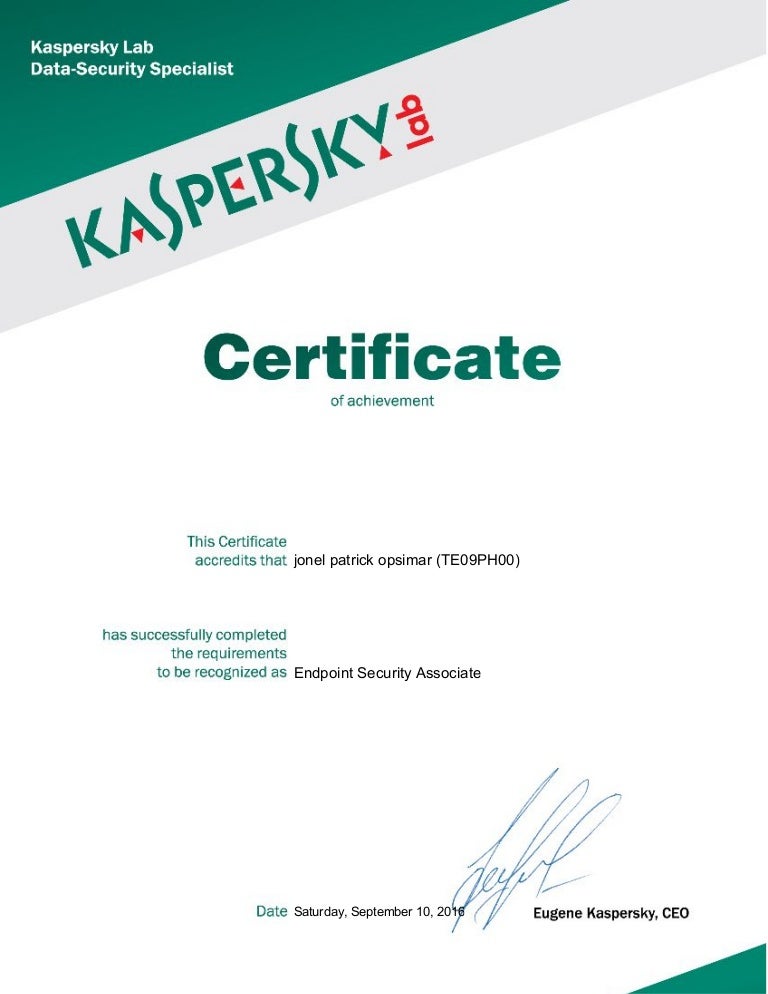 certificate kaspersky