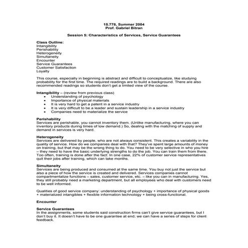 6 characteristics of services, service guarantees