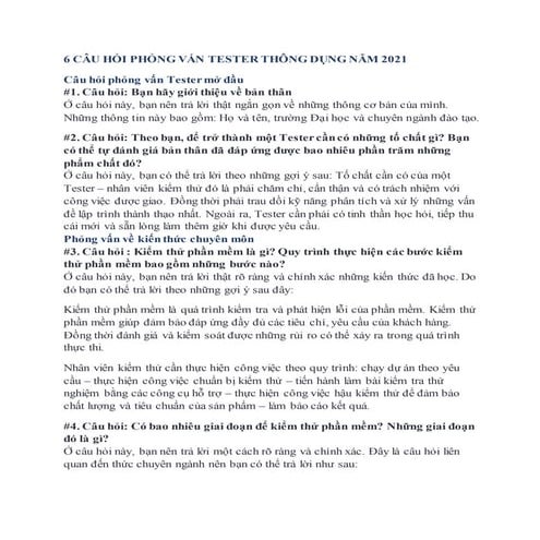 6 câu hỏi phỏng vấn tester thông dụng năm 2021