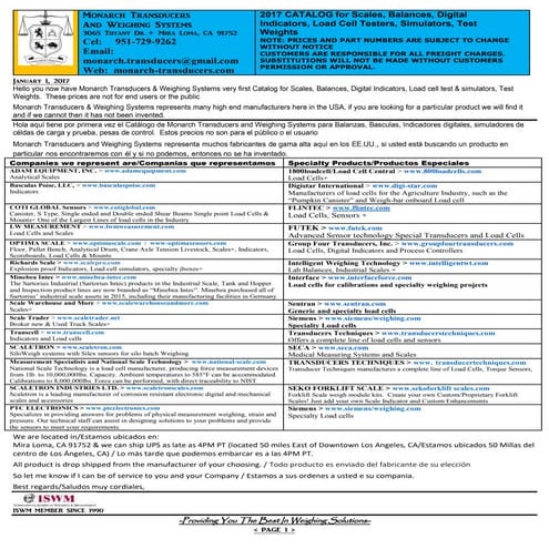 MONARCH TRANSDUCERS 2017 LIST PRICE CATALOG FOR SCALES, INDICATORS, AND ...