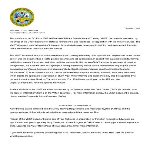 Military Transcript | PDF