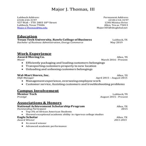 Resume MT III - TTU | DOCX