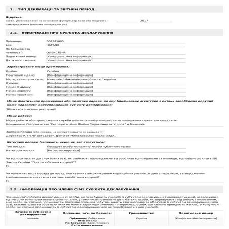 Наталья Горбенко декларация 2017