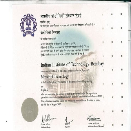 Rajiv Satyanarayan MTech transcript | PDF
