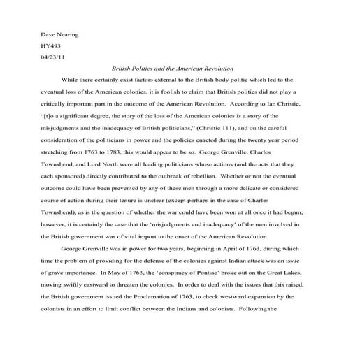 British Politics and the American Revolution