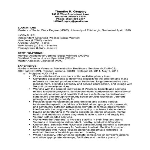 Licensed Social Worker (LCSW) Independent Status 2015 | DOC