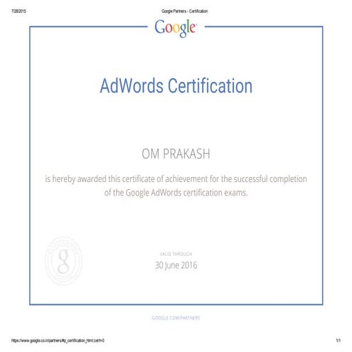 Google Partners - Certification | PDF